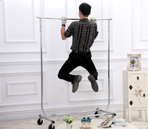 Clothing store hanger display rack retractable folding horizontal bar gantry stainless steel horizontal bar shelf landing Island rack