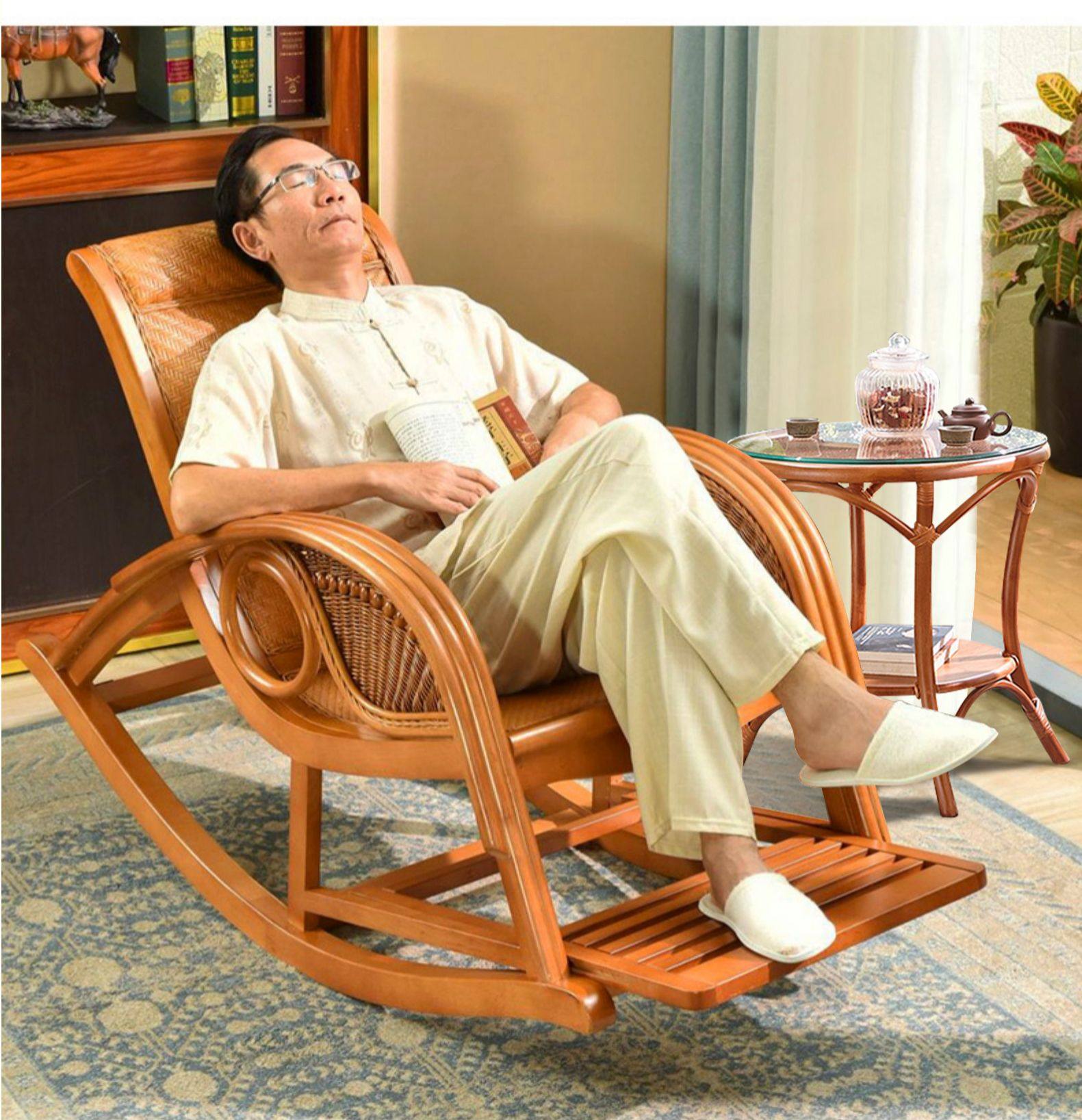 摇椅藤椅躺椅大人藤编摇摇椅家用老人午睡逍遥椅阳台休闲实木椅子