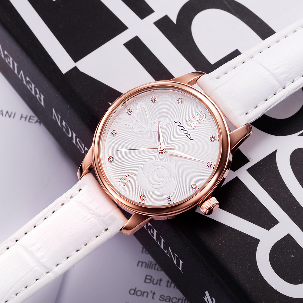 时诺比9500大表盘镶钻女表皮带女表时尚大气韩版学生女士石英腕表