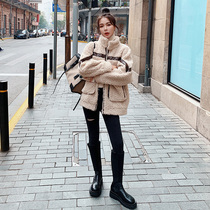 Lamb coat women 2021 new autumn and winter leather wool plus velvet thickened High sense Korean loose little man