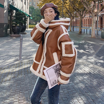 Lamb coat womens autumn and winter 2021 new leather wool integrated winter plus velvet thickened high-grade cotton suit Joker