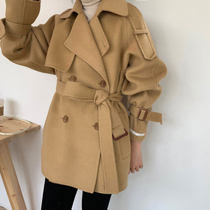 South Koreas East Gate autumn and winter chick small man trench coat loose belt double-sided cashmere woolen coat camel coat