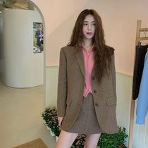 2021 Autumn Korea grov * Car Jinyuan with high-grade feel woolen jacket jacket skirt two-piece suit