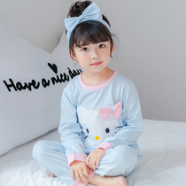 Girls pajamas cotton female baby girl long sleeve cartoon cute big small and medium children Spring and Autumn summer childrens home clothes