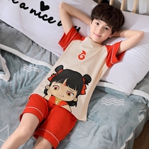 Summer boys pajamas cotton short-sleeved middle-aged children 12 girls 15-year-old cartoon cotton childrens thin home clothing set