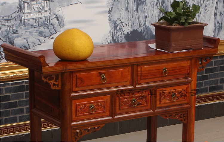 洁森明清仿古实木雕 花香五斗神台桌 厂家直销