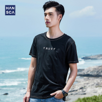 Hanska Summer 2021 back statement stylish cotton print short sleeve t-shirt mens loose and comfortable half sleeve tide