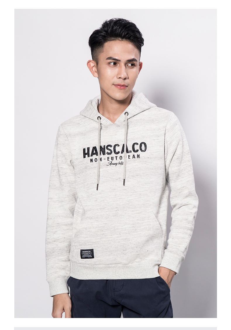 hansca汉斯卡 秋冬季新款加绒连帽套头长袖卫衣 男装带帽运动外套_7折