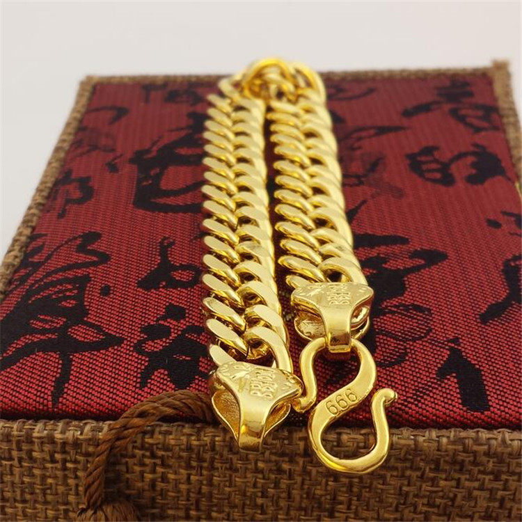 越南沙金手链男女仿真黄金久不掉色镀金手链欧币坦克扁平马鞭手饰_7折