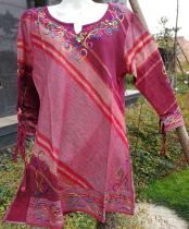 Indo-Pakistani cultural Nepali clothing-dye hand-embroidered long top mid-sleeve slim-fit long style
