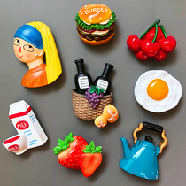 Creative TikTok 3D Stereo Refrigerator Sticker Tag Nordic Ins Decorative Magnetic Food Set Cute Cartoon Magnet