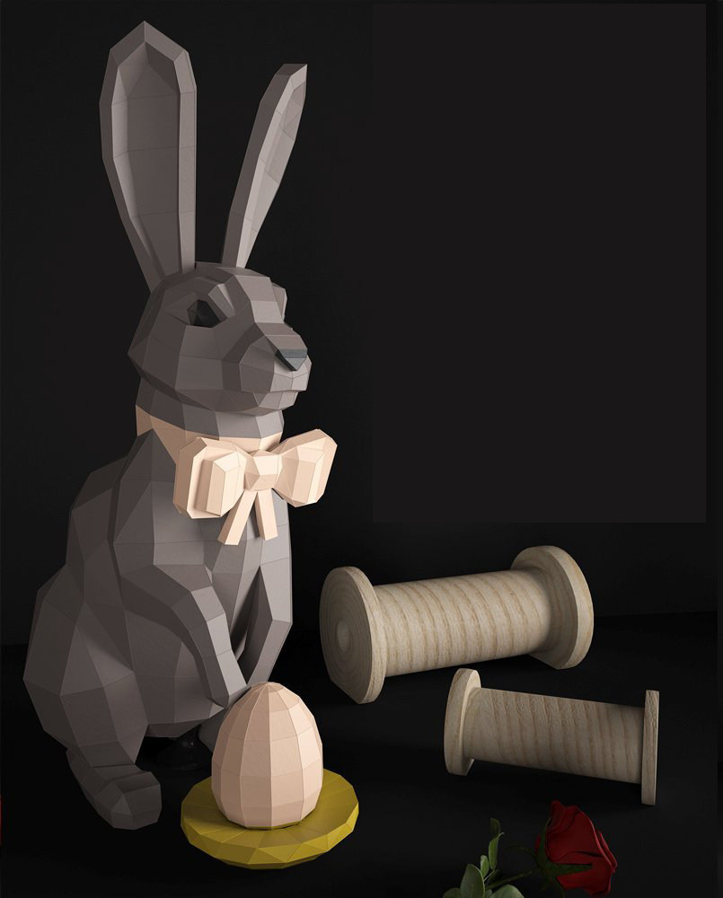 复活节兔子 几何折纸3d立体纸模型纸雕刻立体构成diy手工创意摆件
