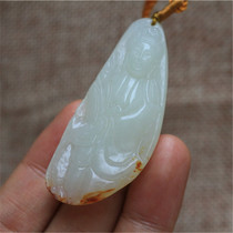 Natural jade pendant Xinjiang Hetian Jade White Jade Guanyin Bodhisattva pendant original stone carving station Guanyin pendant