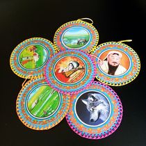 Traditional Mongolian handicrafts color element pattern round imitation leather small mirror Mongolian characteristic daily jewelry