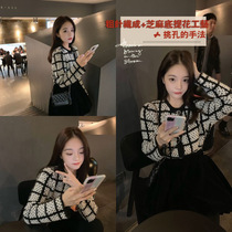 Mrs Qian net red plaid knitted top womens autumn and winter 2019 new Korean loose wild cardigan jacket