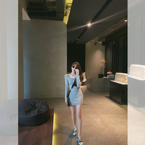 Mrs. Qian Sydney custom strapless knit dress womens 2020 new waist slim sexy vneck knit skirt