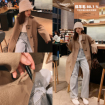 Mrs Qian horn buckle double-sided coat womens long autumn and winter 2019 new versatile over-the-knee wool coat