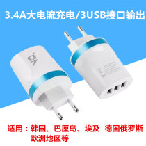 European standard travel mobile phone two round foot conversion plug with USB South Korea Russia Europe Vietnam 3 4A charging
