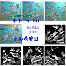 Lotus sofa backrest flowers and birds hanging screen screen door Flower carving relief gray scale carving