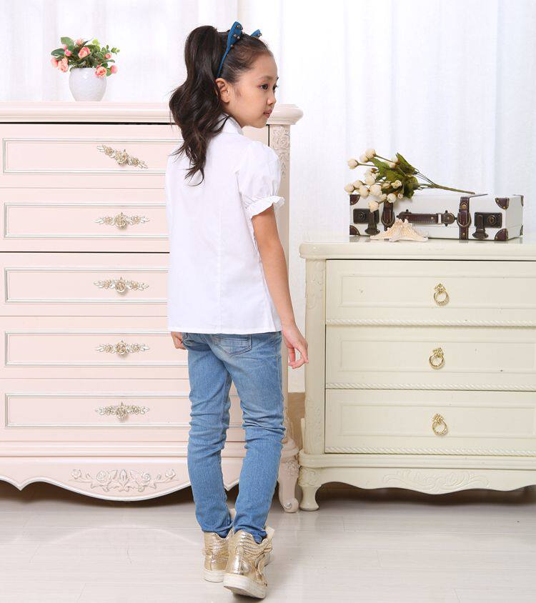 女童白色衬衫短袖夏装纯棉儿童校服小学生衬衣小女孩童装宝宝大童