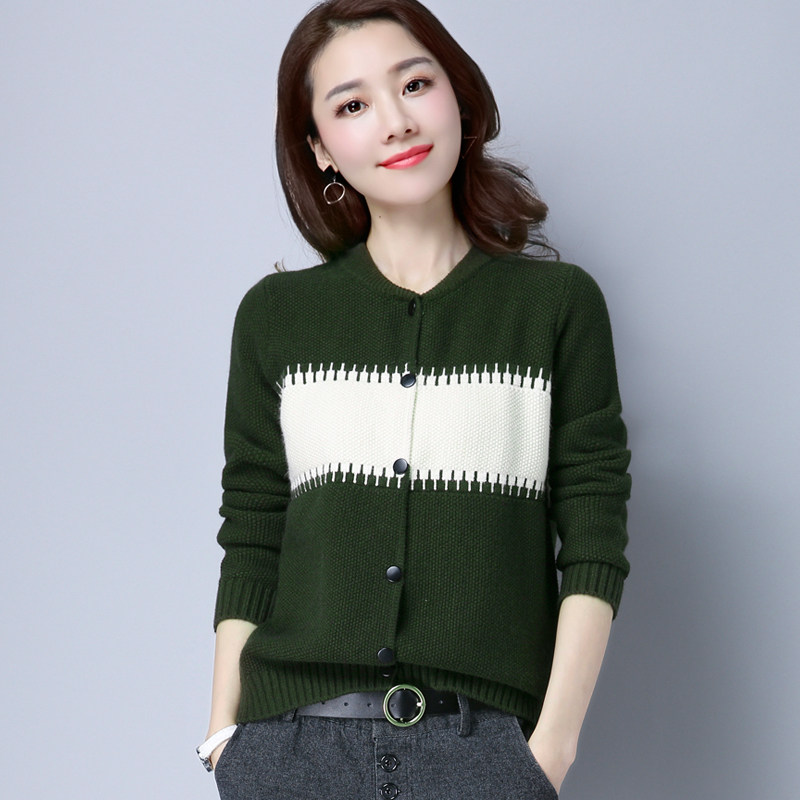 秋装新款针织衫女小开衫女单排暗扣外套长袖短款上衣女装春秋外套_7折