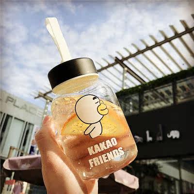 韩国kakaofrien卡通可爱玻璃水杯子学生超萌便携随手小巧提绳水瓶_7折