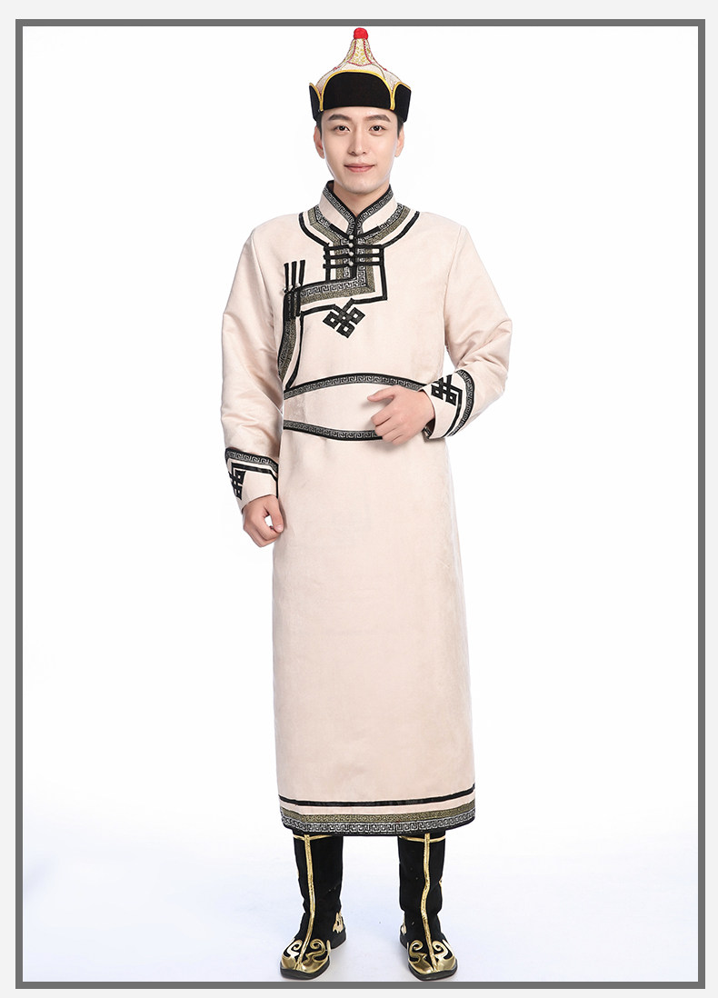 蒙古结婚礼服袍男传统手工鹿皮绒服舞蹈演出务员民族服装