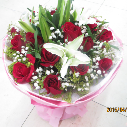 玫瑰百合混搭花束上海同城生日鲜花速递浦东杨浦虹口区花店送花