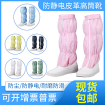 Antistatic high-cylinder dust-free clean long cylinder boot leather open net sails cloth face plastic zipper male and female working shoes