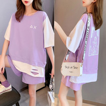 Online Red Pregnant Women Suit Summer New Fashion Outside Wearing Big Code Thin And Casual Pure Cotton Shorts Two Sets of Lean Tide