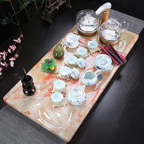 European-style jade stone tea tray with induction cooker integrated office tea set household living room simple modern