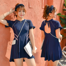 Large size swimsuit womens split fat mm200 pounds thin hot spring conservative skirt plus fat plus flat angle sports swimsuit