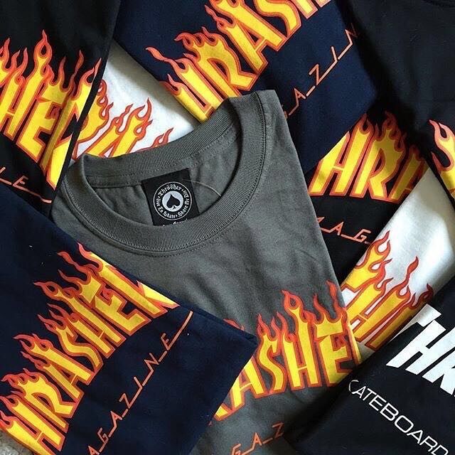 原由潮品 美版thrasher flame 火焰短袖t恤 情侣 紫色限定 潮牌