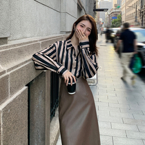 Korean striped shirt womens long sleeve 2021 Spring and Autumn new design sense niche style fashion top retro port flavor
