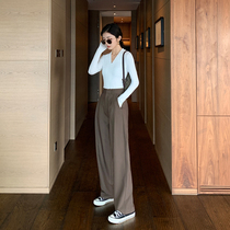 Korean wide-leg pants womens high waist drape feel 2021 new autumn straight loose slim mop casual suit pants