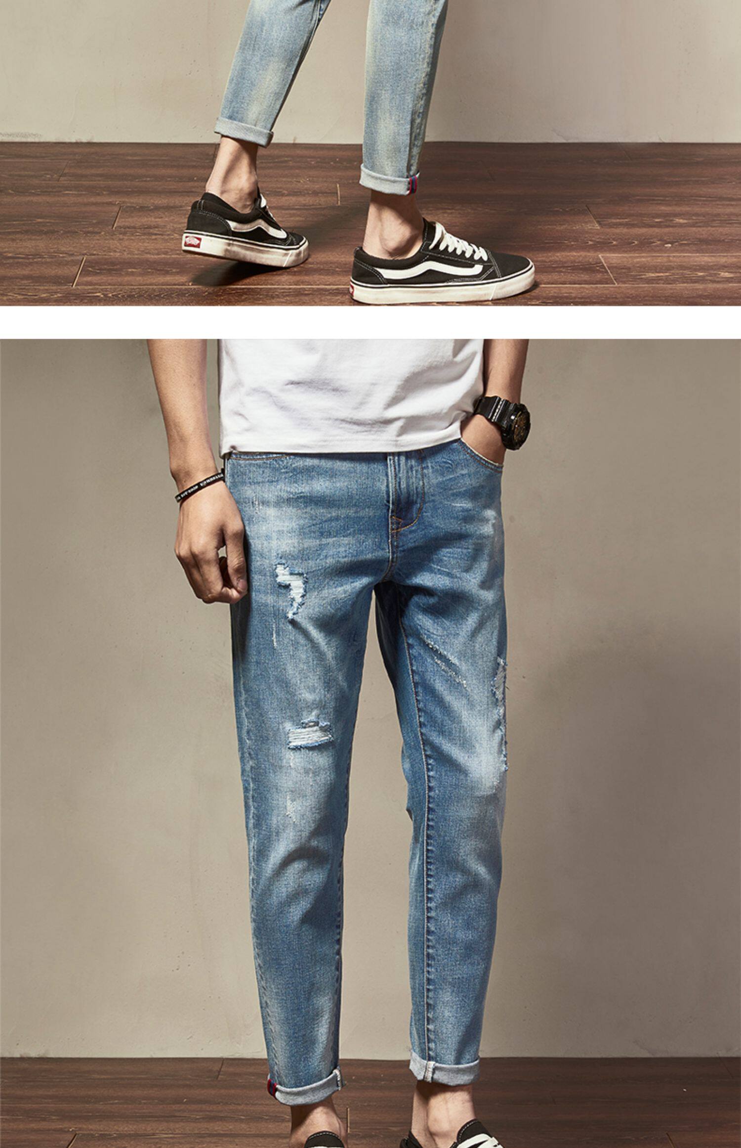 夏季薄款牛仔裤男士修身小脚潮牌休闲九分裤韩版潮流百搭2021新款_采