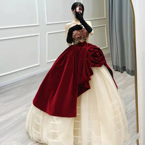 Breasted wedding dress 2022 new brides small children red Qi landlords yarn Advanced texture Personality Gown women Summer