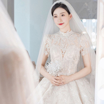 Wedding Dress 2022 New Brides Small Submain Yarn Advanced Texture Big Trailing Lavish Reworking Retro Style Big Code