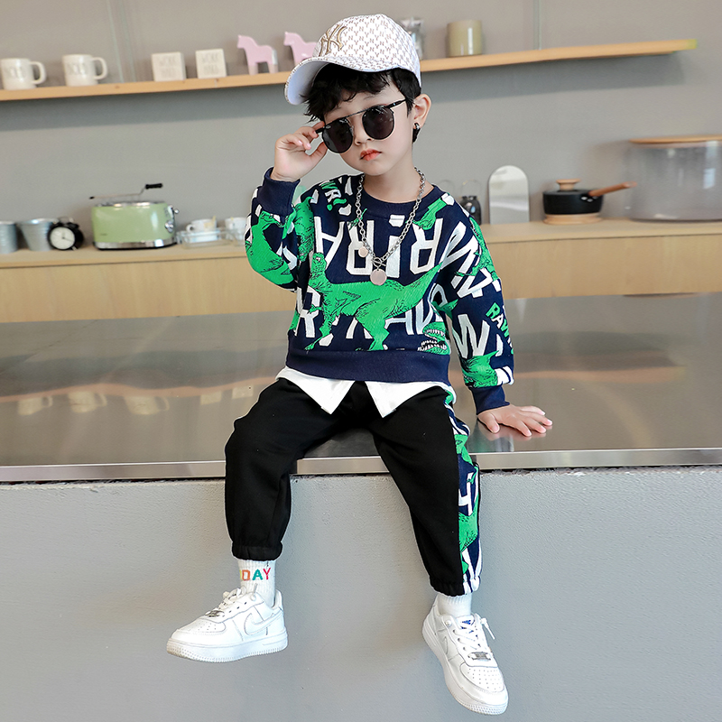 2021 boys autumn suit new Korean version of children's foreign style cartoon autumn two-piece casual handsome trendy children's clothing