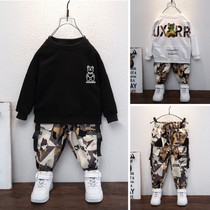 Boys  autumn fashion suit 2021 new foreign style childrens spring and autumn handsome boy two-piece set camouflage childrens clothing