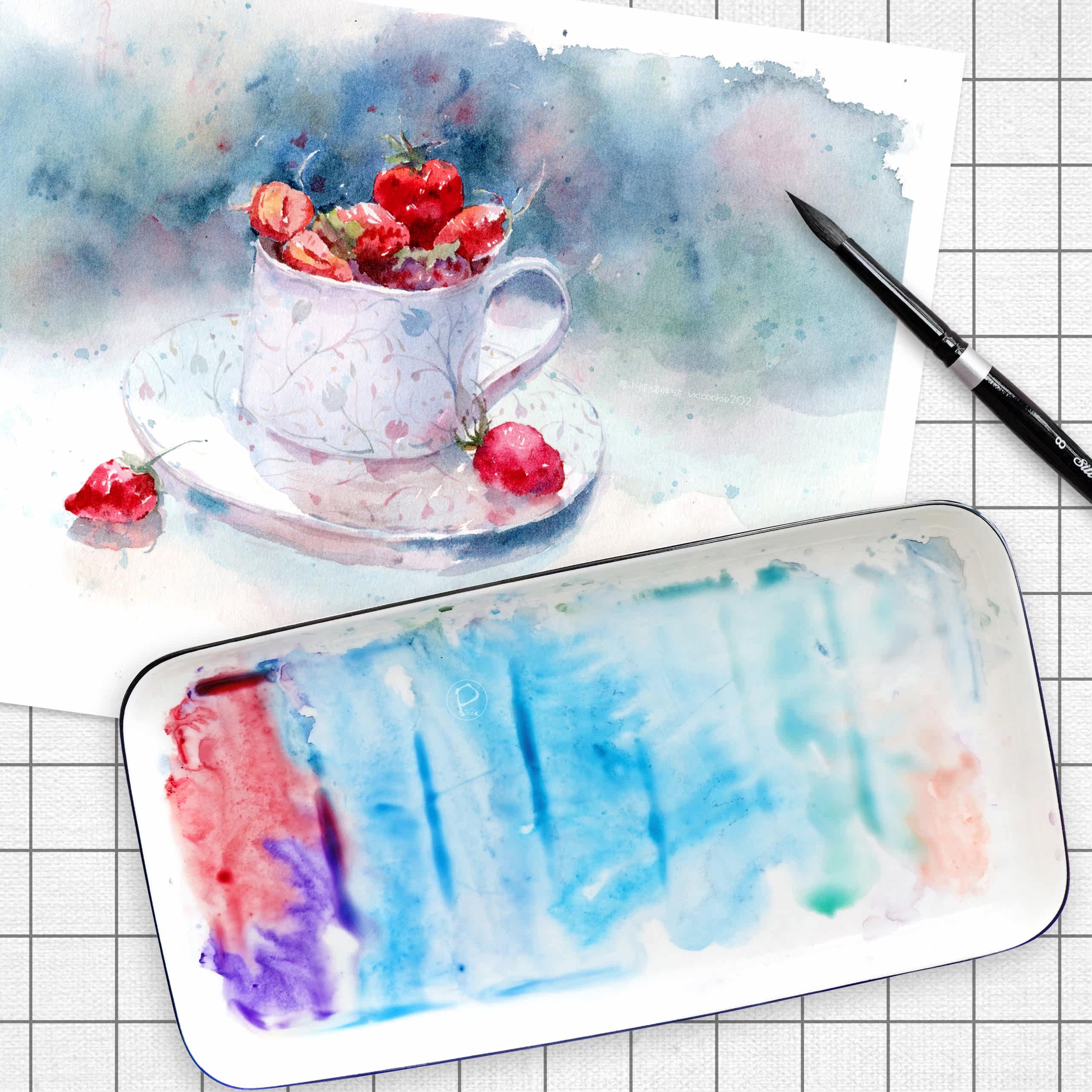 【小熊猫】陶瓷调色盘出口实用餐盘大号风景花卉植物水彩调色盘