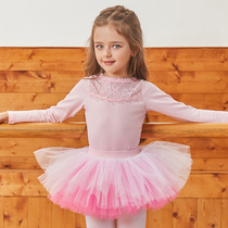  Autumn and winter new childrens pure cotton dance clothes girls long-sleeved practice clothes grading clothes tutu performance clothes 1970