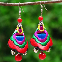 Yunnan female jewelry original ethnic style fabric leisure stage performance retro embroidery bell earrings female earrings