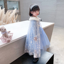 Ice and snow chiseled Princess Leia princess dresses Fur Collar Cape Girl Festival Birthday Dress Essela Shawl Cape