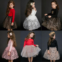 Girls Star Princess Yarn Dress Baby Long Sleeve Puffy Dress Little Girl Western Style Skirt Birthday Dress Catwalk Dress