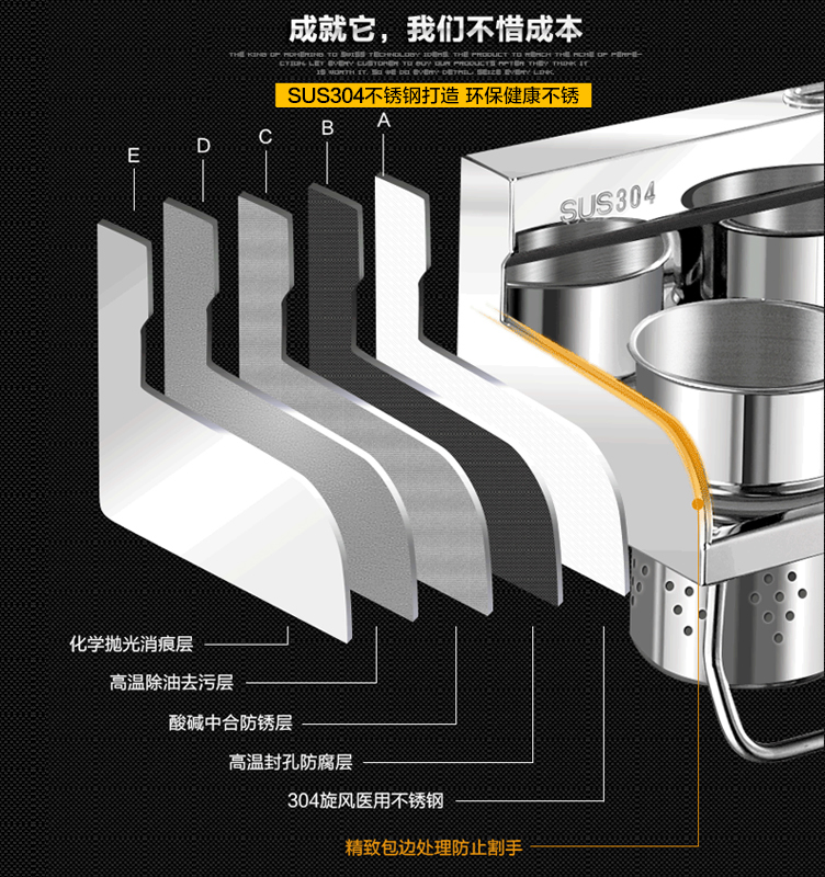 厨房置物架壁挂304不锈钢收纳架子调料架墙上挂件用品具挂架厨具产品展示图5