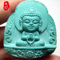 Qin Chu original mine turquoise baby Buddha carving high porcelain blue bracelet pendant natural non-optimized turquoise ornaments