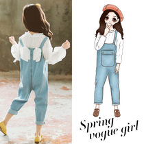 Girl 5 Children 6 Middle and Big Boy 7-year-old half white shirt 9 angel wings denim straps 12-year-old foreign style suit