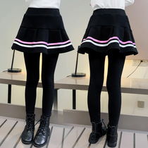 Girls leggings autumn and winter clothes new foreign childrens culottes plus velvet padded fake two pieces of middle and big children wearing trousers