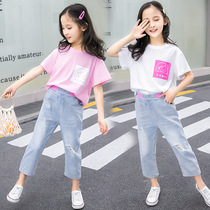Net Red Girl short sleeve suit summer dress 5 middle child Datong 6 girl clothes 7-year-old semi-fashionable trend 8 two-piece set 12